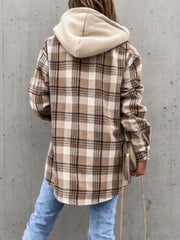 Outfit Flow - Plaid Button Up Jacket with Removable Hood