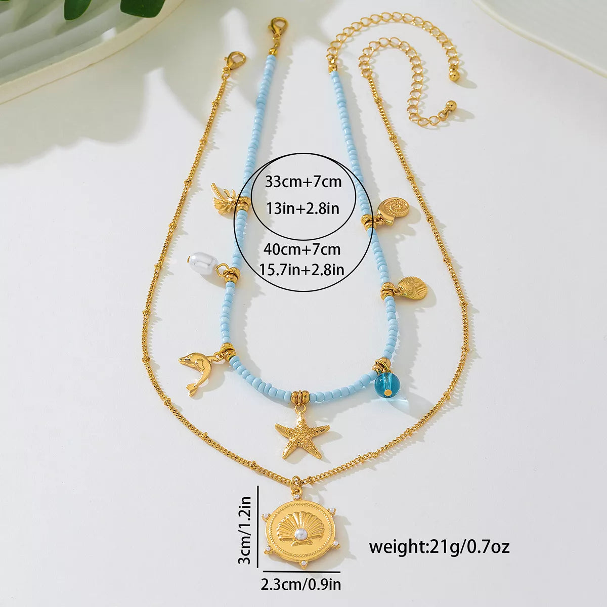 2-Piece Beaded Charm Necklace with Pendant OutfitFlow