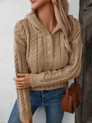 Cable-Knit Long Sleeve Hooded Sweater Trendsi