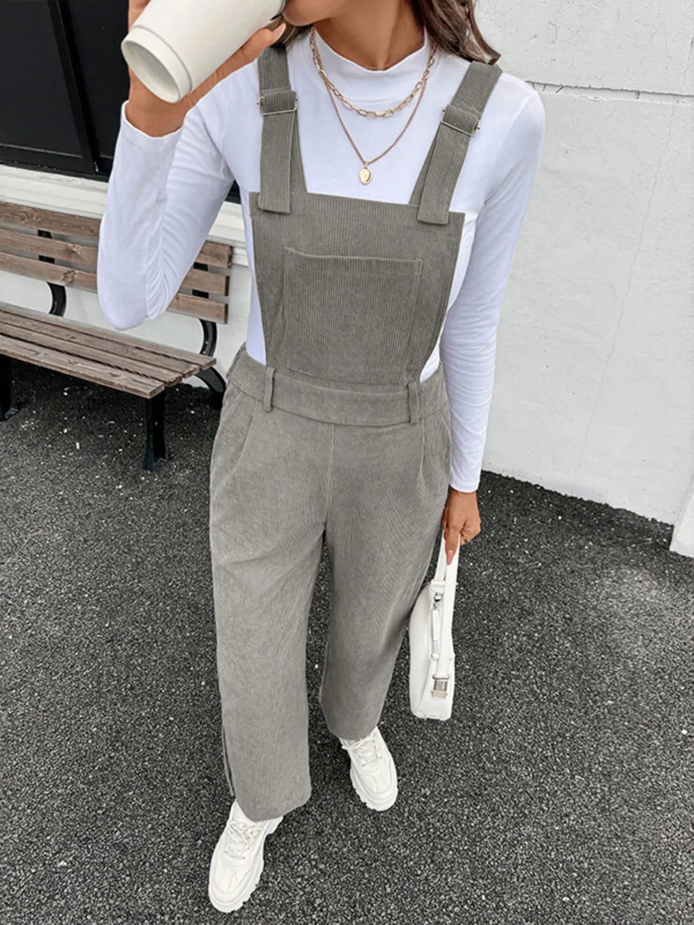 Slit Wide Leg Overalls with Pockets OutfitFlow