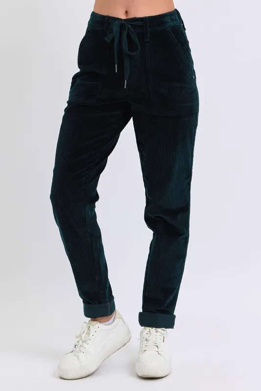 Judy Blue Full Size High Waist Corduroy Cuffed Jogger Plus Size EMRLD OutfitFlow