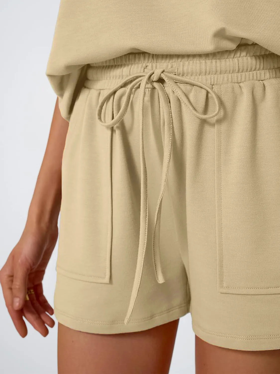 Round Neck Cap Sleeve Top and Shorts Set OutfitFlow