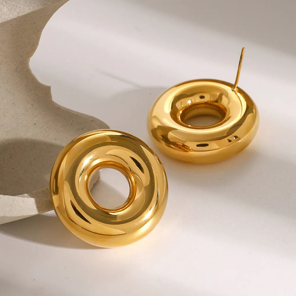 Stainless Steel Cutout Round Shape Earrings OutfitFlow