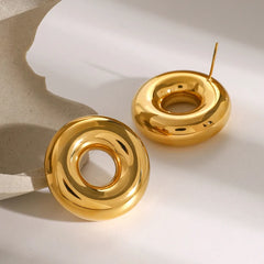 Stainless Steel Cutout Round Shape Earrings OutfitFlow