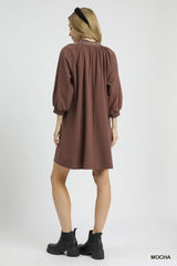 Umgee Notched Shift Dress with Trim Detail OutfitFlow