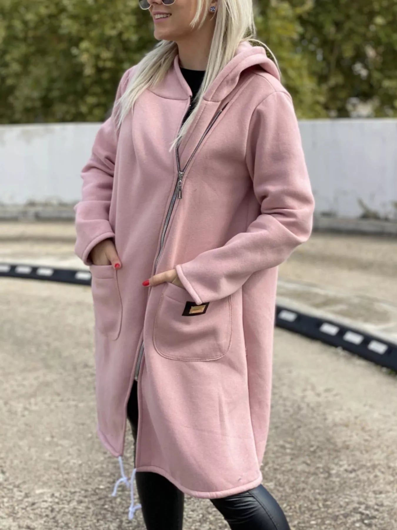 Full Size Asymmetrical Zip-Up Hooded Fleece Outerwear Plus Size Trendsi