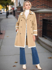 Scalloped Trim Long Sleeve Trench Coat OutfitFlow