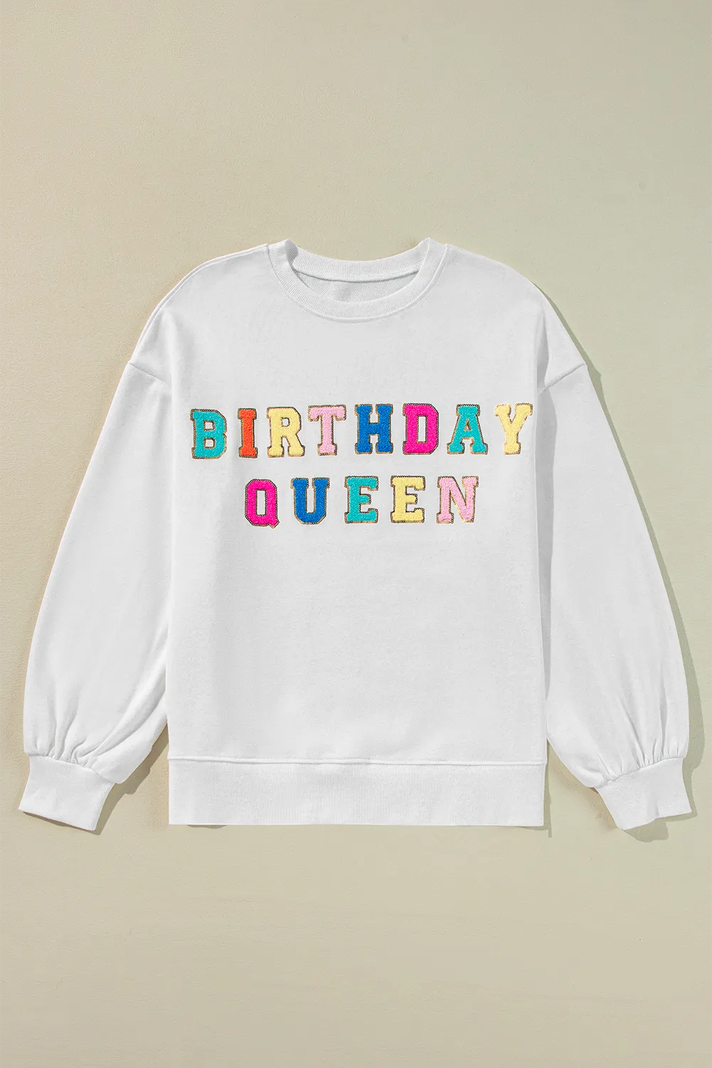 Outfit Flow - BIRTHDAY QUEEN Sequin Round Neck Long Sleeve Sweatshirt