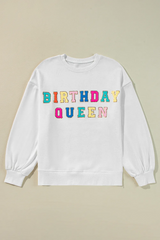 Outfit Flow - BIRTHDAY QUEEN Sequin Round Neck Long Sleeve Sweatshirt