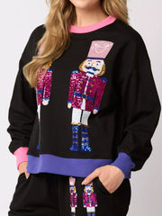 Nutcracker Contrast Trim Sweatshirt and Pants Set OutfitFlow