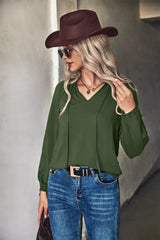 Tie Neck Long Sleeve Blouse OutfitFlow