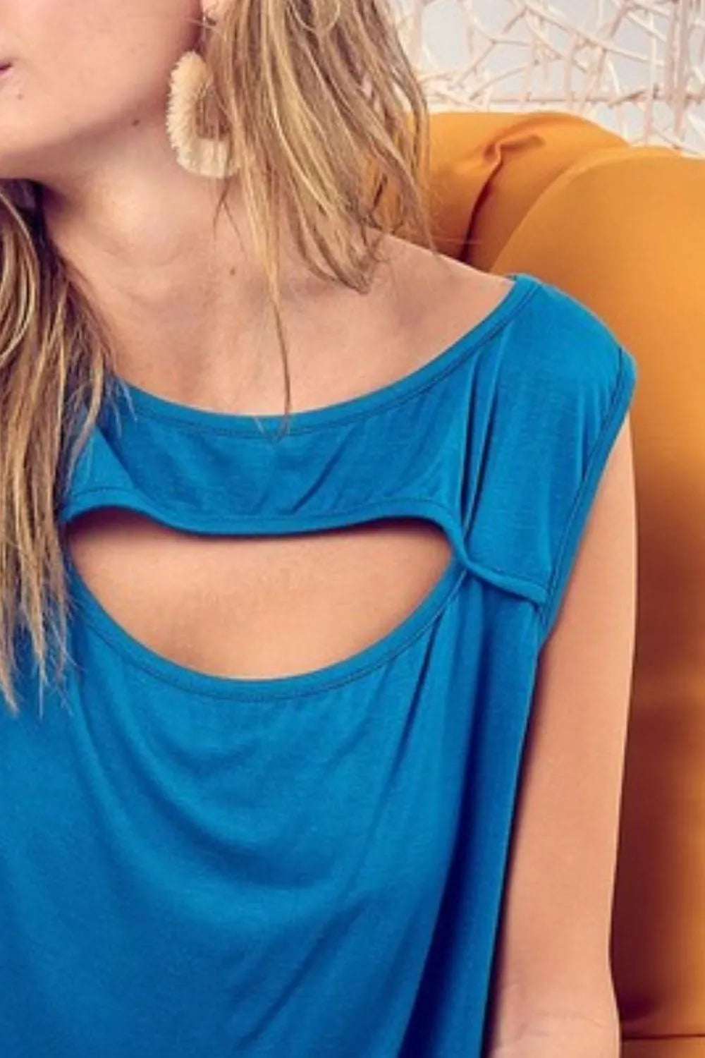 BiBi Rayon Span Knit With Cut Out Front Sleeveless Top OutfitFlow