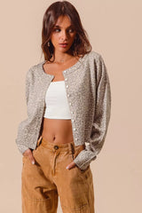 SO ME Two Tone Leopard Vintage Print Button Up Cardigan OutfitFlow