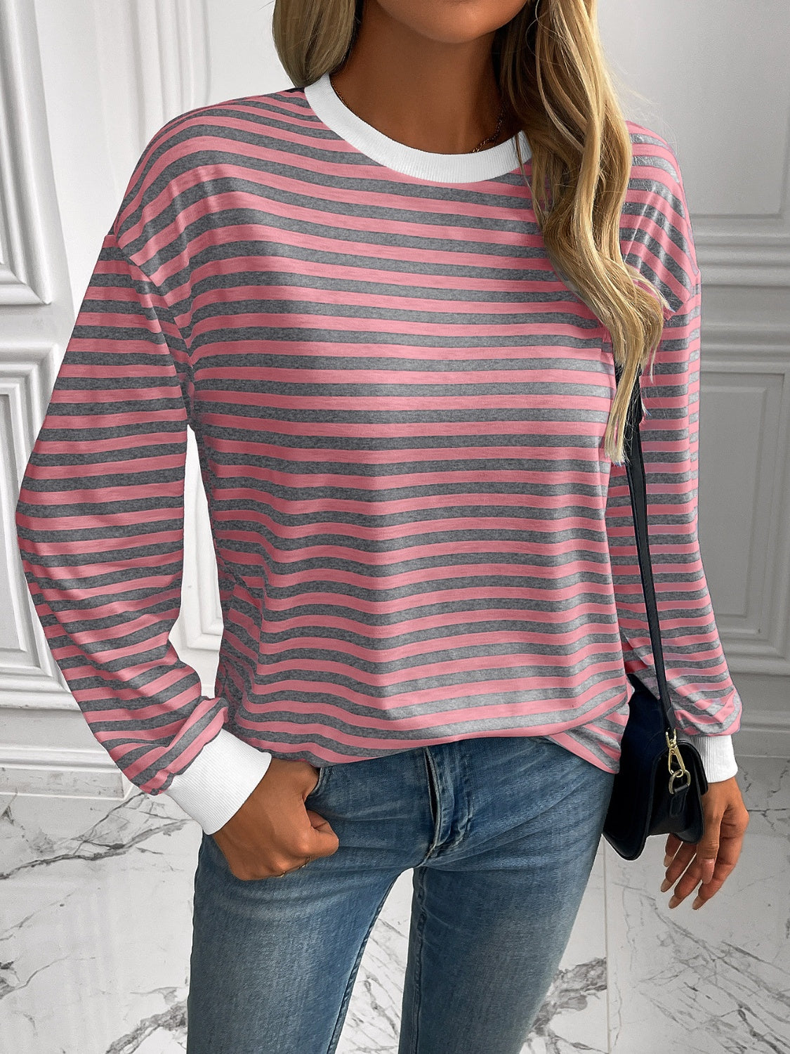 Outfit Flow - Ivy Lane Striped Round Neck Long Sleeve Sweatshirt