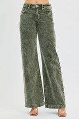RISEN Full Size High Rise Wide Leg Corduroy Jeans Plus Size FOREST Trendsi