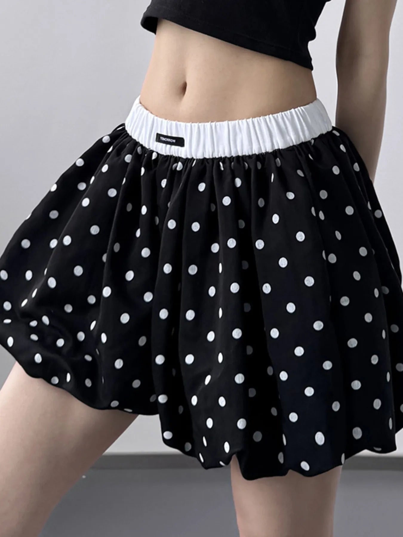 Polka Dot Bubble Shorts with Elastic Waistband OutfitFlow