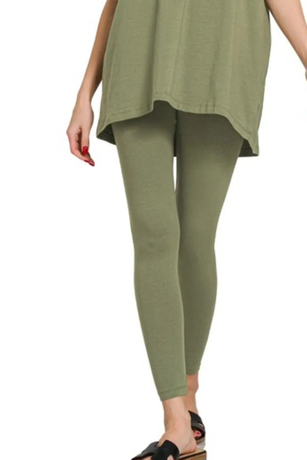 Zenana Cotton Round Neck Top & Legging Set OutfitFlow