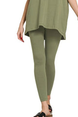 Zenana Cotton Round Neck Top & Legging Set OutfitFlow