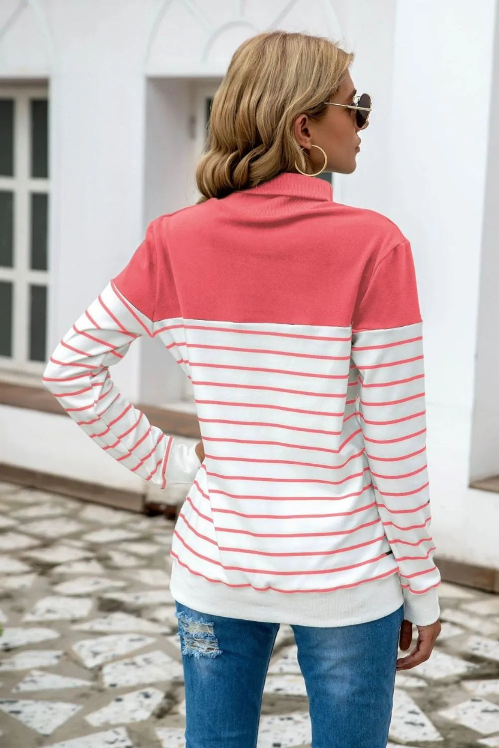Striped Contrast Turtleneck Sweater OutfitFlow