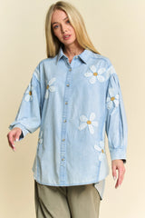 Davi & Dani Lightweight Washed Daisy Patch Waffle Knit Shirt OutfitFlow