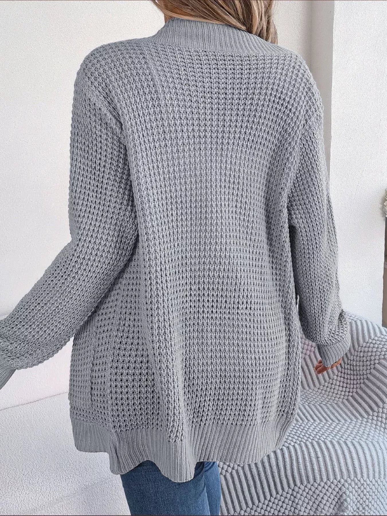 Chunky Knit Open Front Cardigan with Pockets OutfitFlow