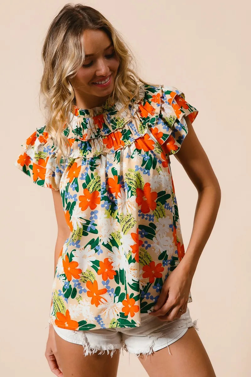 BiBi Multi Color Floral Print Woven Top OutfitFlow