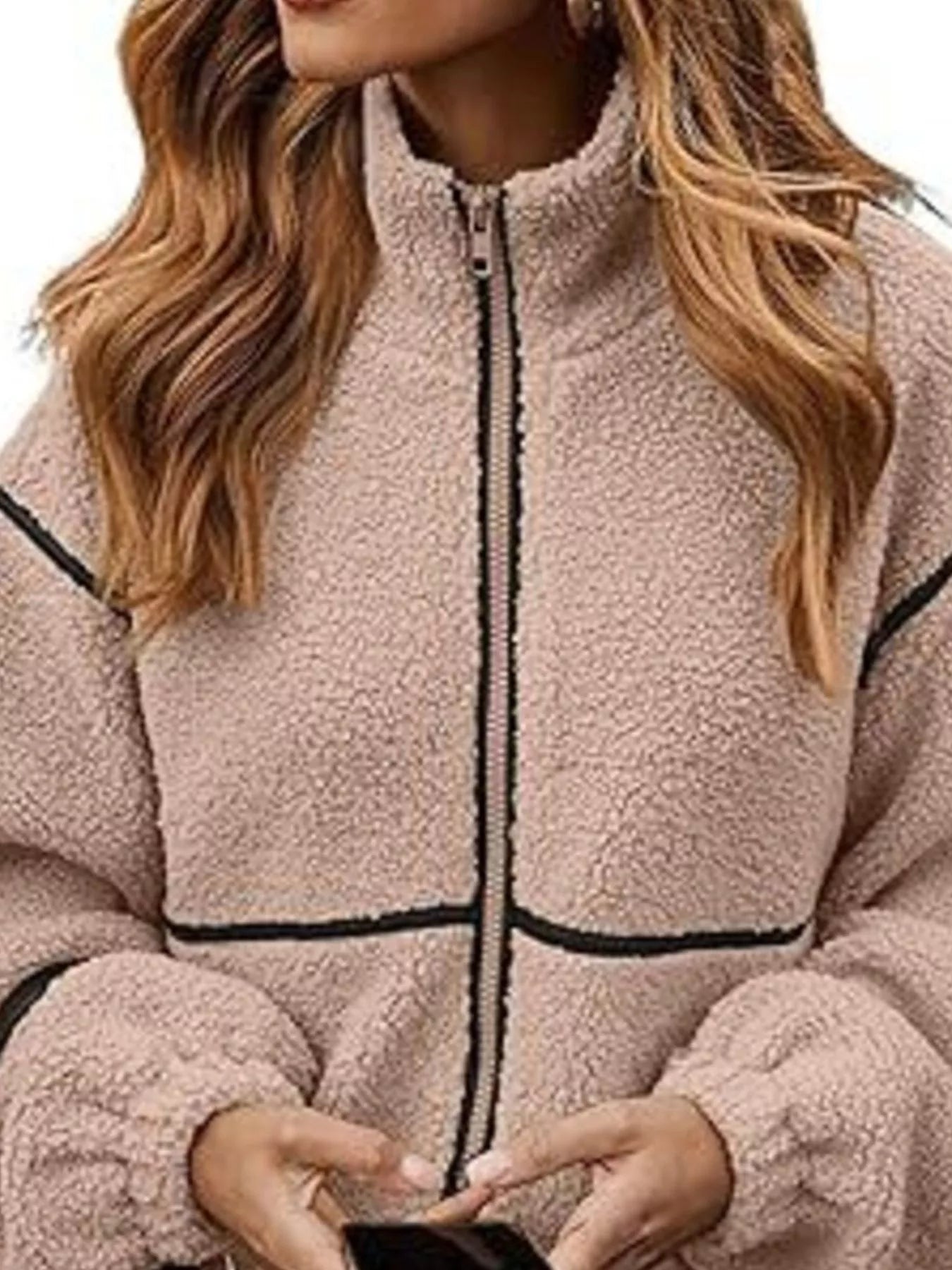 Cozy Sherpa Fleece Zip-Up Jacket OutfitFlow