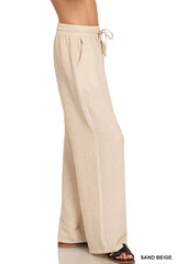 Zenana Woven Crepe Elastic Band Pants Trendsi