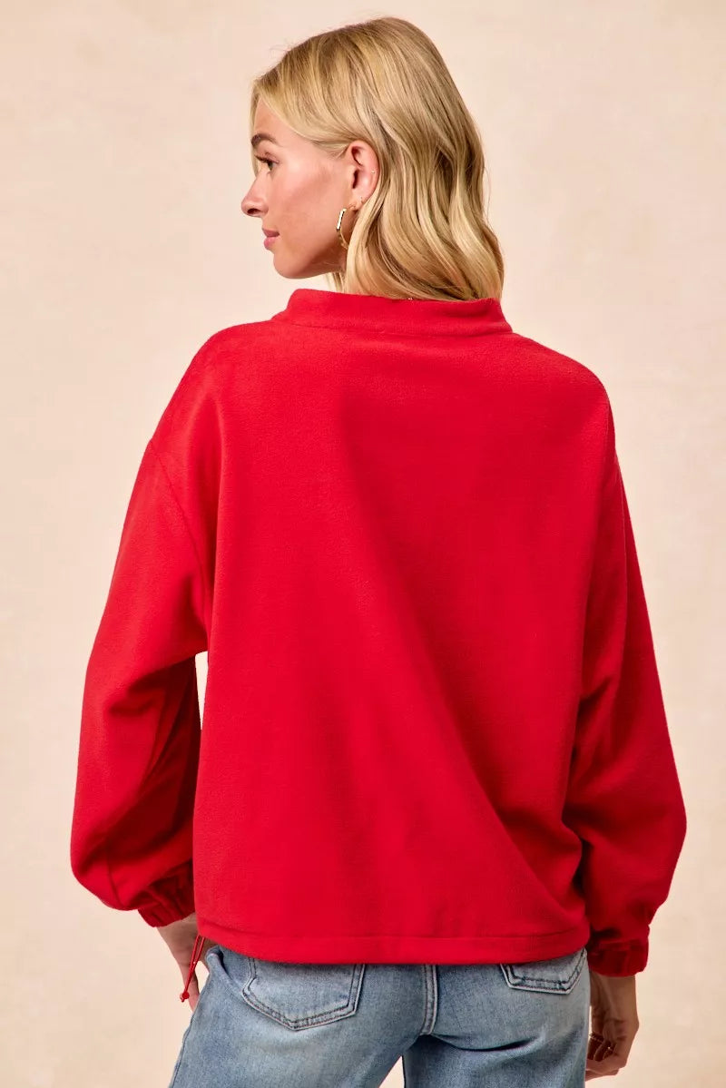 BiBi Christmas Theme Fleece Buttoned Top with Pockets OutfitFlow