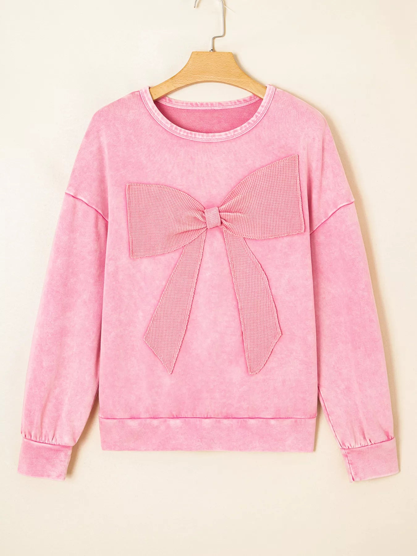 Mineral Wash Bow Patchwork Sweatshirt OutfitFlow