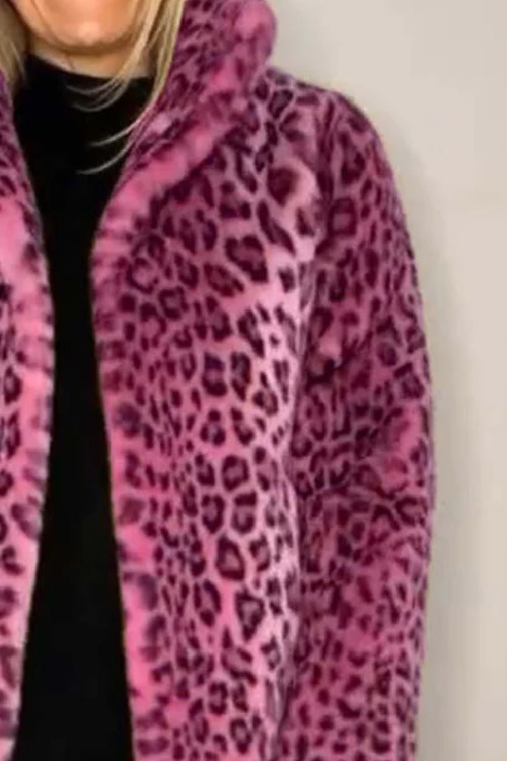 Outfit Flow - Full Size Leopard Furry Collared Neck Long Sleeve Coat