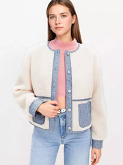 Contrast Trim Teddy Jacket OutfitFlow