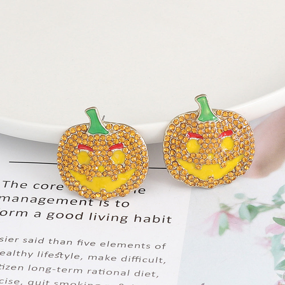 Demon Pumpkin Rhinestone Alloy Earrings OutfitFlow
