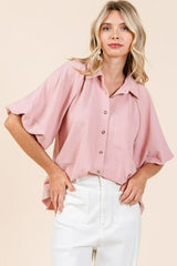 Mittoshop Airflow Short Bubble Sleeve Button Down Shirt OutfitFlow