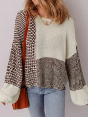 Color Block Back Tie Drop Shoulder Loose Sweater OutfitFlow