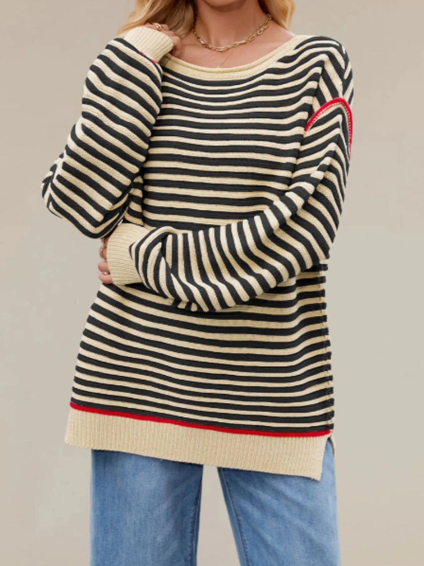 Slit Striped Oversized Sweater OutfitFlow