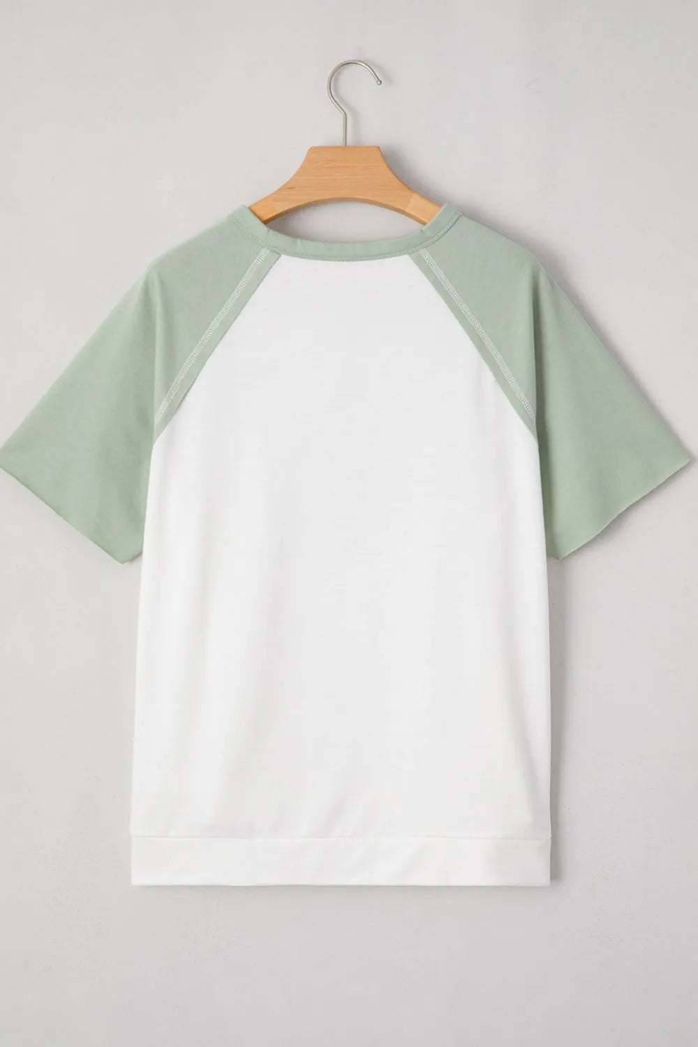 Color Block Raglan Short Sleeve Half Buttons High Low T Shirt OutfitFlow