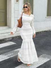 Lace Mermaid Maxi Dress Ivory OutfitFlow