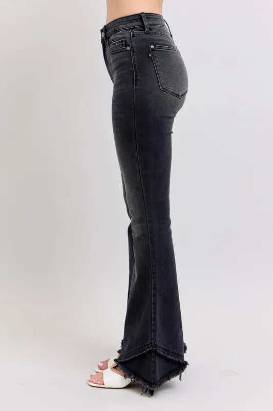 Judy Blue Full Size High Waist Flare W/ Mock Fray Tulip Hem Plus Size OutfitFlow