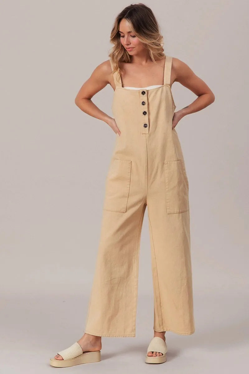 BiBi Washed Denim Buttoned Overall Jumpsuit OutfitFlow