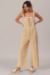 BiBi Washed Denim Buttoned Overall Jumpsuit OutfitFlow