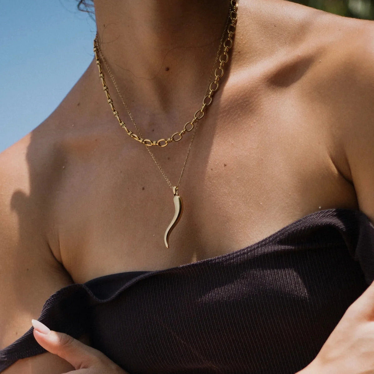 2-Piece 18K Gold-Plated Pepper Pendant Necklace Gold One Size OutfitFlow
