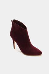 Beast Fashion Suede Stiletto Ankle Booties with Back Zippers Wine OutfitFlow