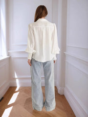 Collared Neck Lantern Sleeve Shirt OutfitFlow