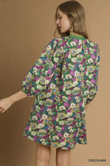 Umgee Boho Floral Balloon Sleeve Mini Dress Trendsi