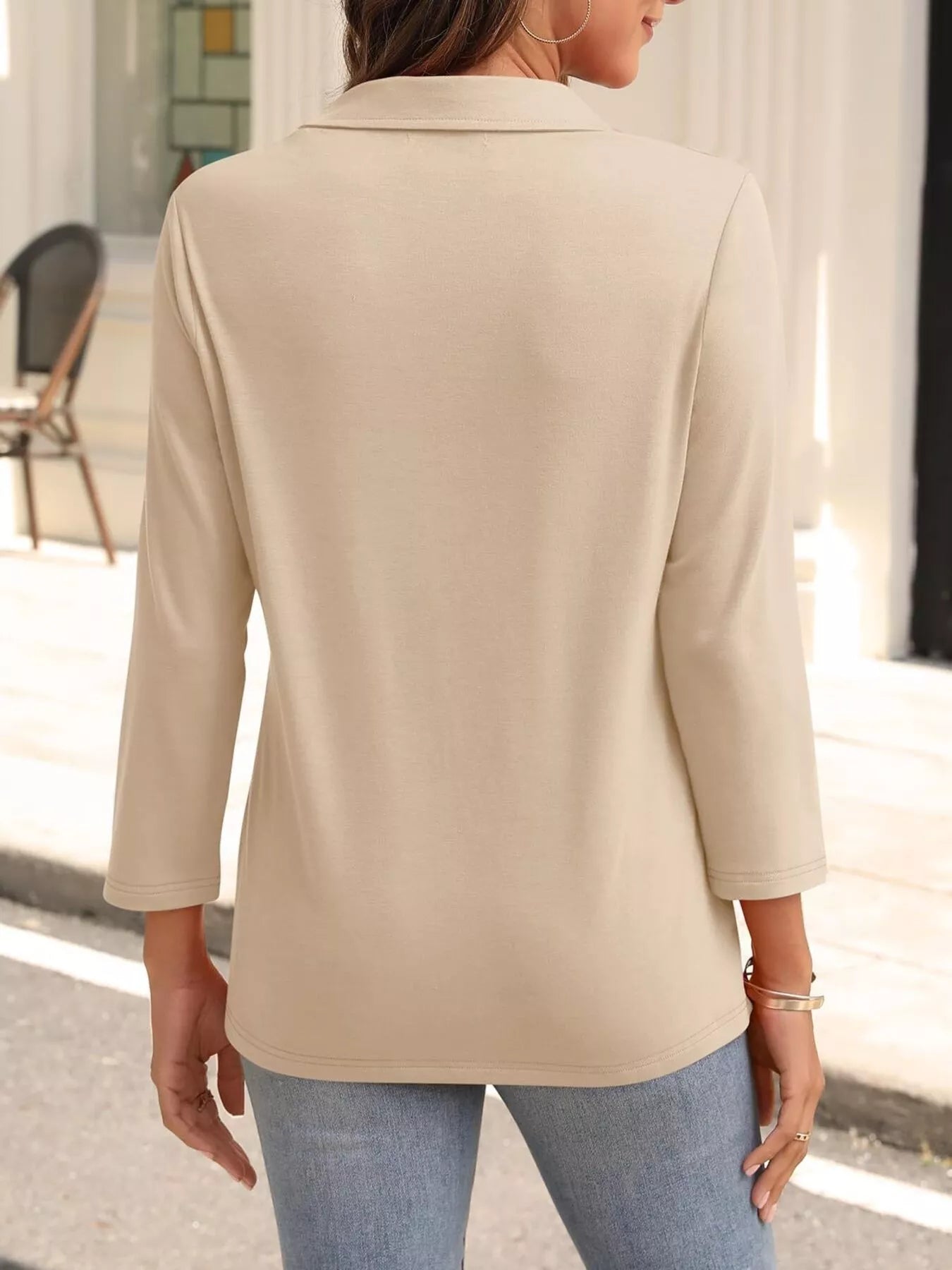 Johnny Collar Solid Color Top OutfitFlow