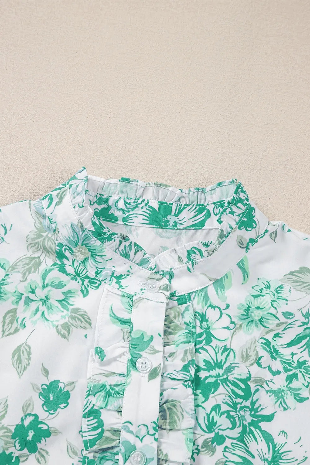 Printed Ruffled Sleeve Button-Up Blouse OutfitFlow