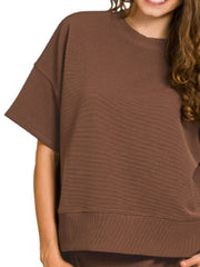 Zenana Ribbed Round Neck Tee & Pants Set OutfitFlow