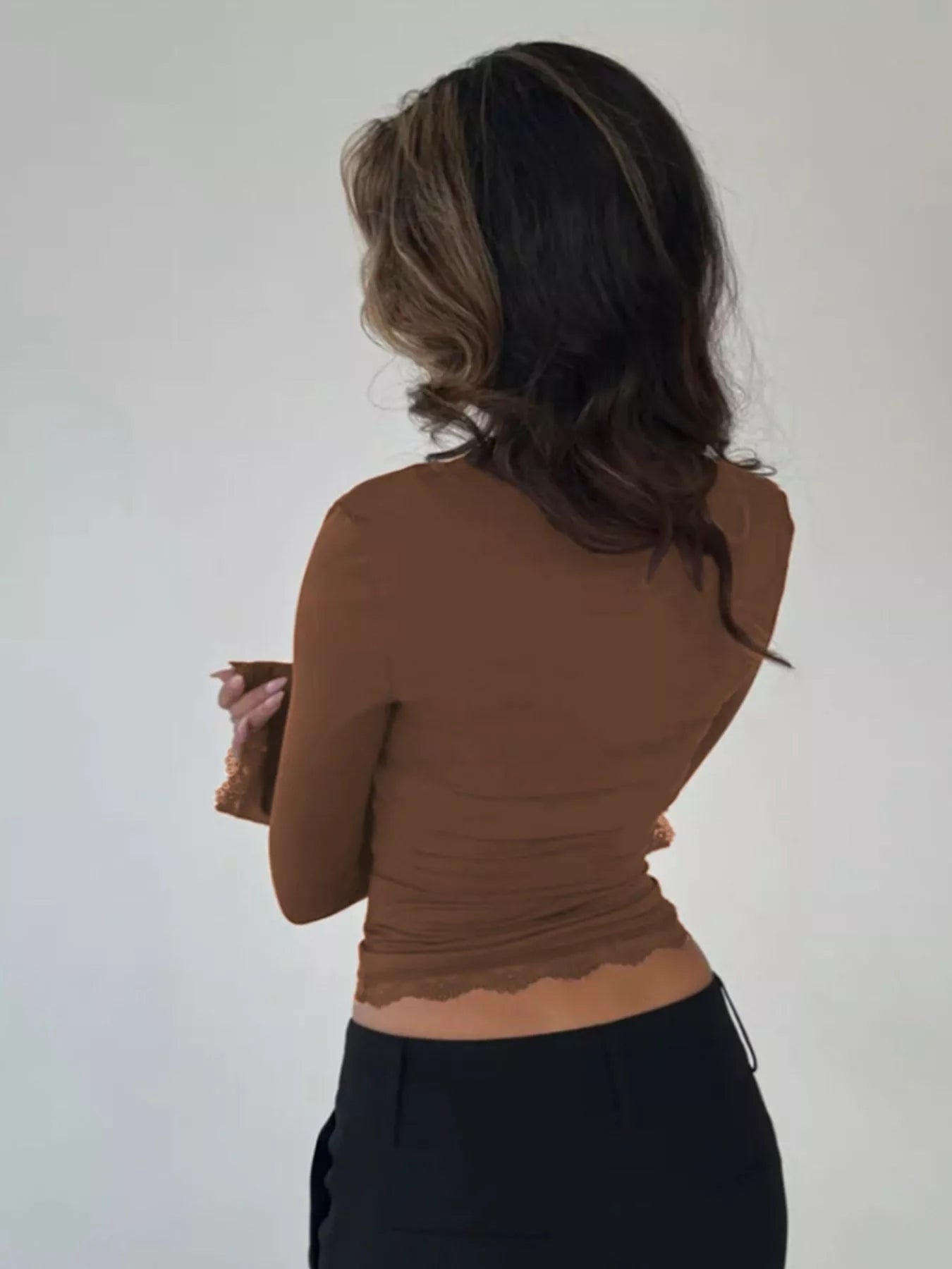 Lace Trim Long Sleeve T-Shirt Trendsi