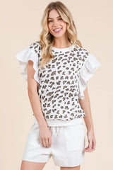 Lime 'N' Chili Ribbed Leopard Print Ruffle Detail Sleeveless Top OutfitFlow